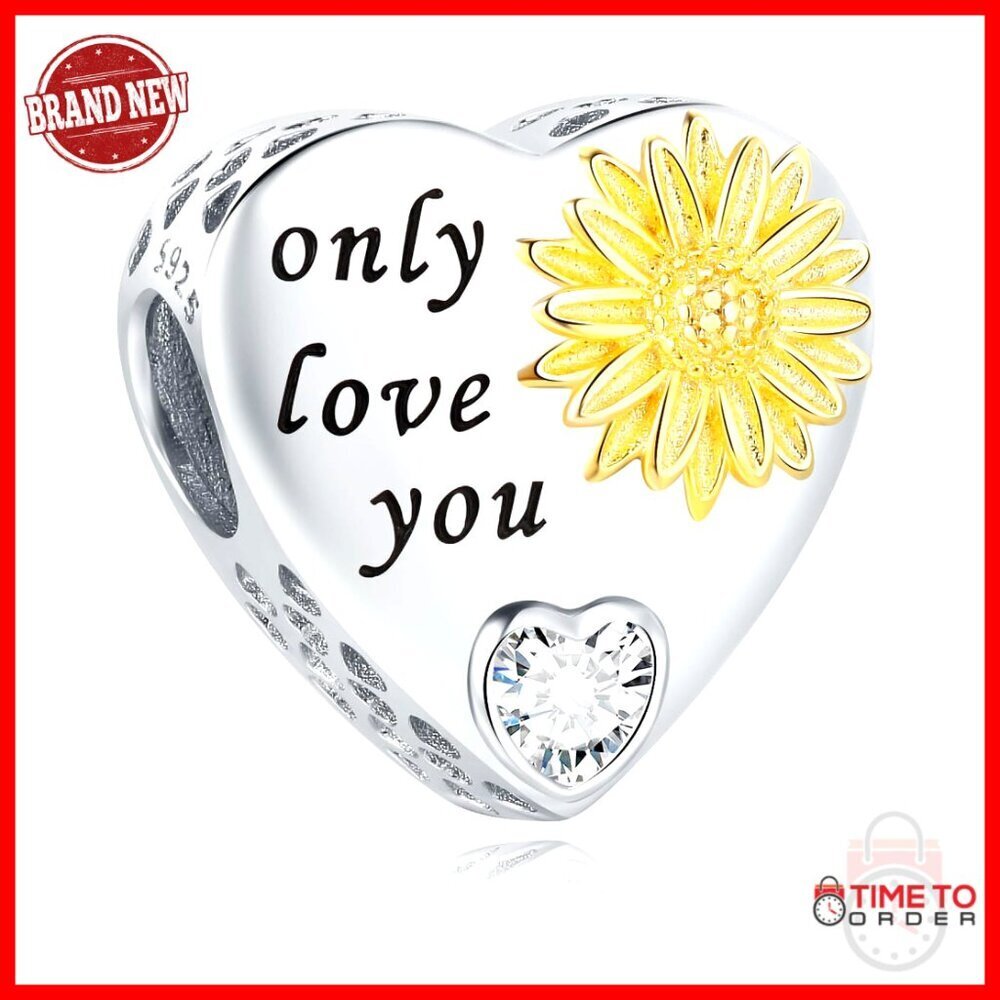 925 Sterling Silver Sunflower Charm for Pandora Bracelet, Mother's Day Gift